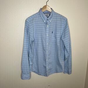 Original Penguin Light Blue Stripe Long Sleeve Woven Button Up Medium